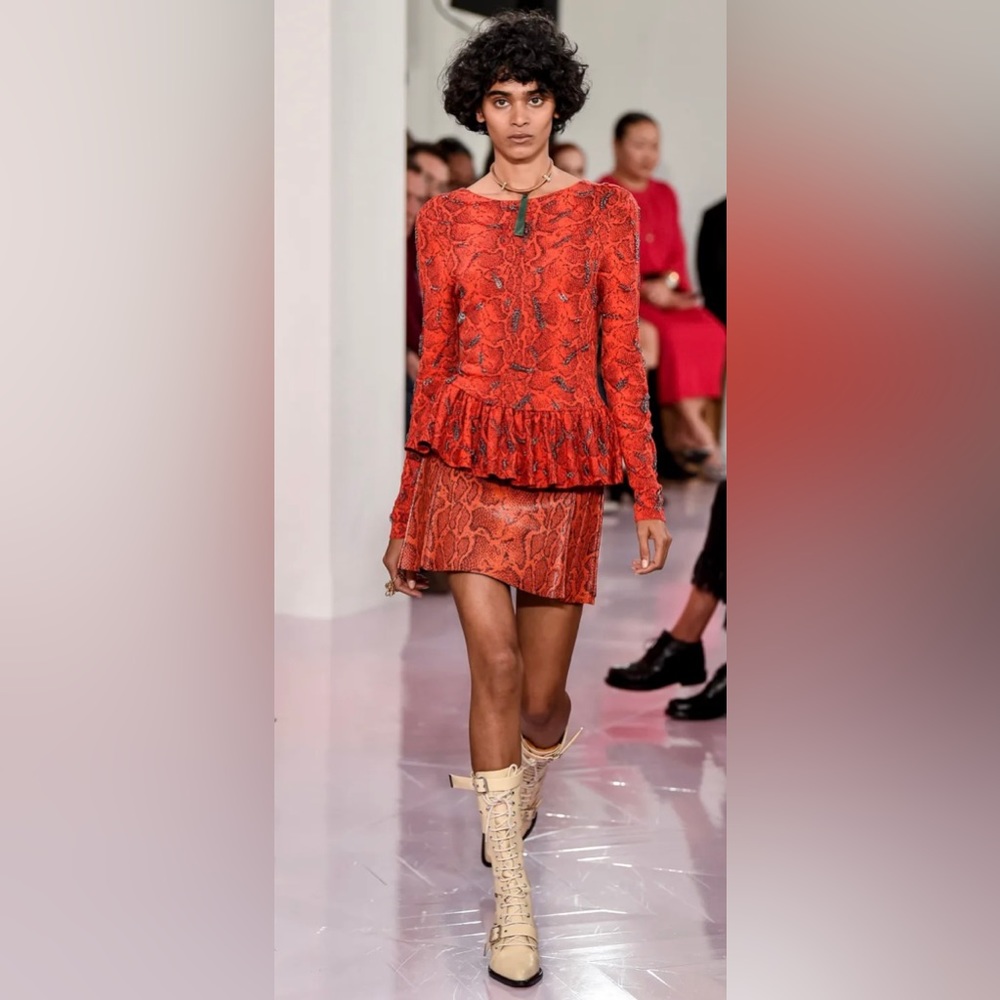 CHLOE PEPLUM RED SNAKE ANIMAL PRINT KNIT TOP SHIRT BLOUSE SMALL